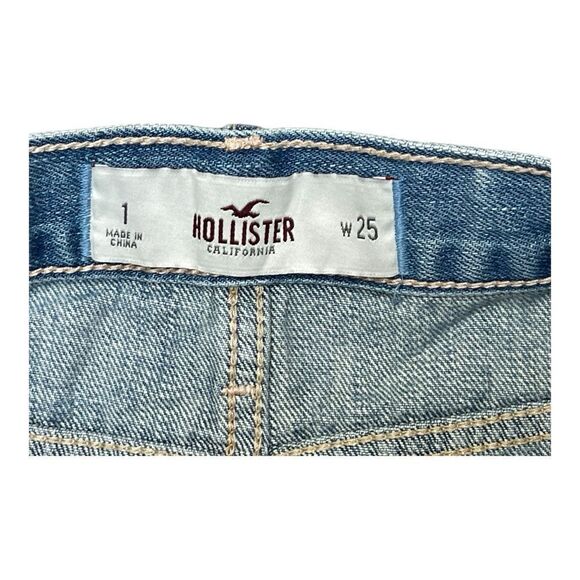 Hollister Blue Denim Jean Cutoff Shorts Size 25 Distressed Crochet Pockets EUC - Picture 4 of 5